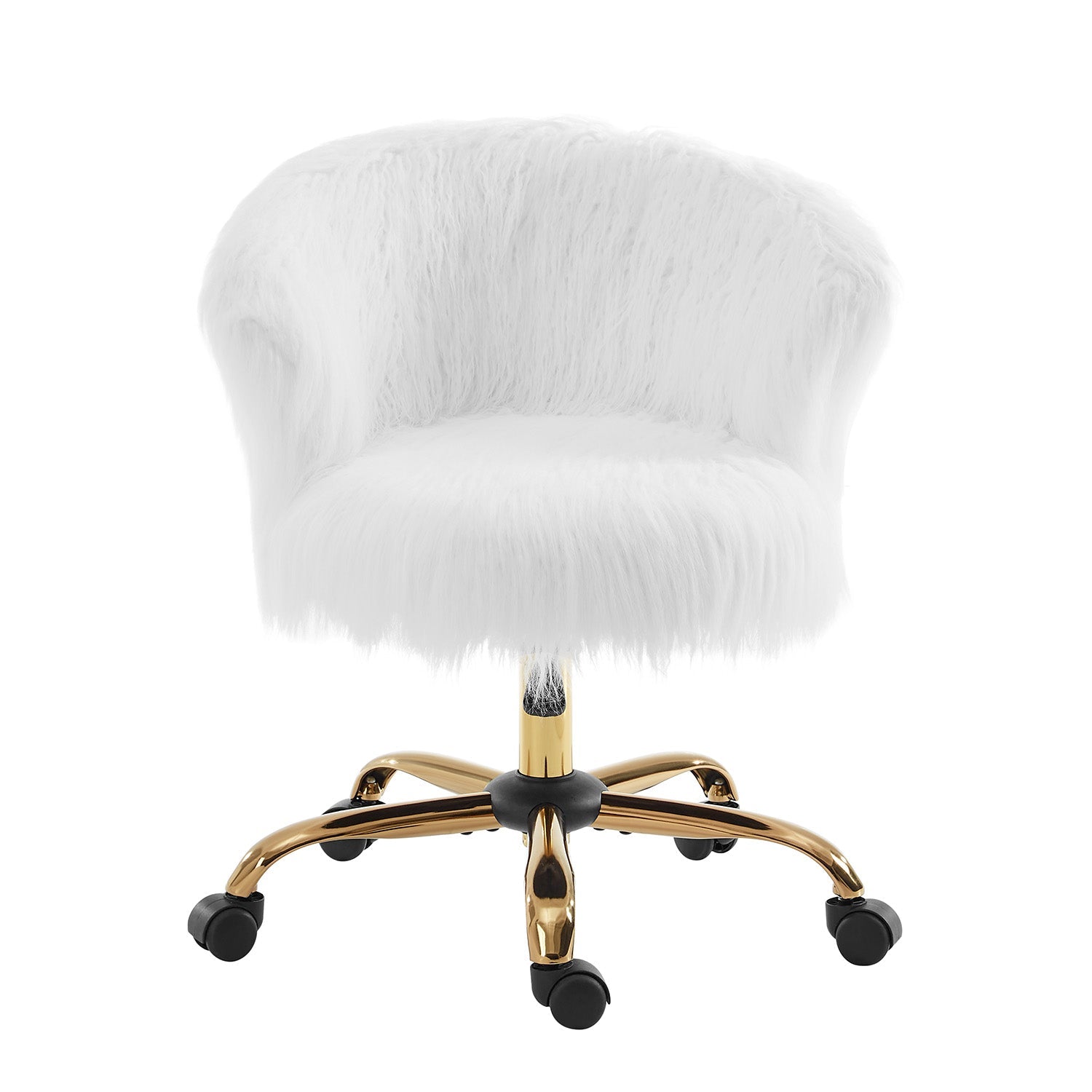 Kylie Plush Shaggy Faux Fur Swivel Chair, White