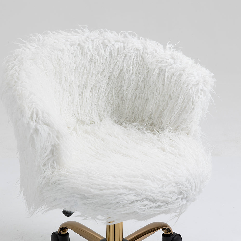 Kylie Plush Shaggy Faux Fur Swivel Chair, White