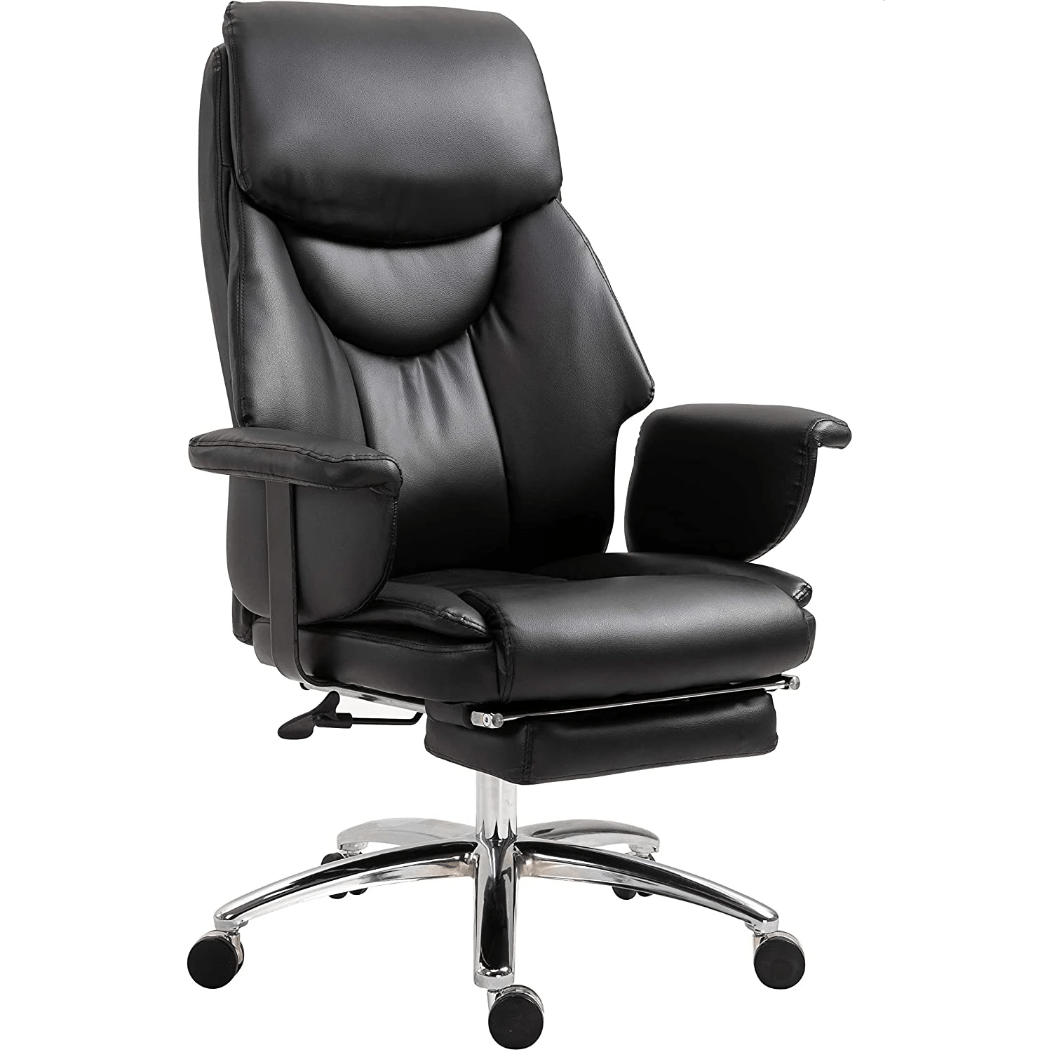 Abraham Wingback Style Office Chair with Footrest in Black PU Leather