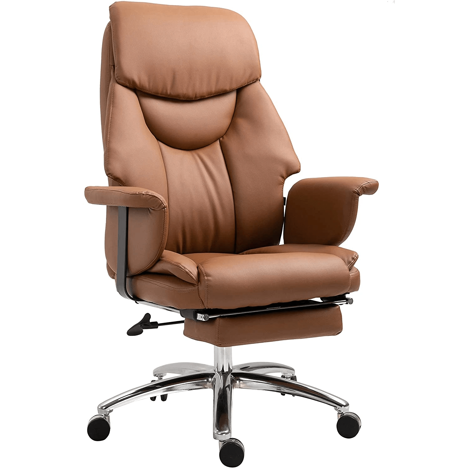 Abraham Wingback Style Office Chair with Footrest in Brown PU Leather