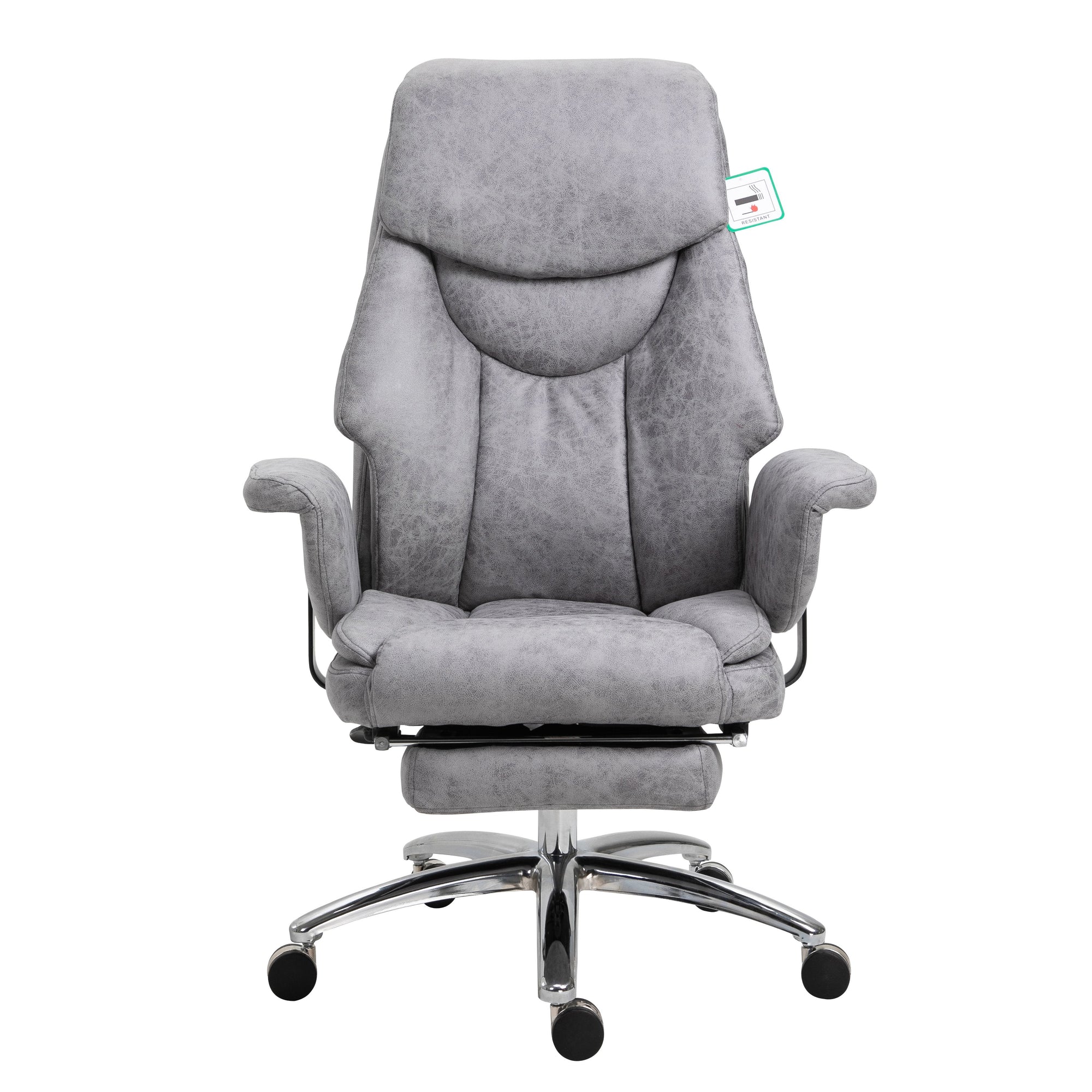 Abraham Wingback Style Office Chair with Footrest in Grey Vintage PU Leather