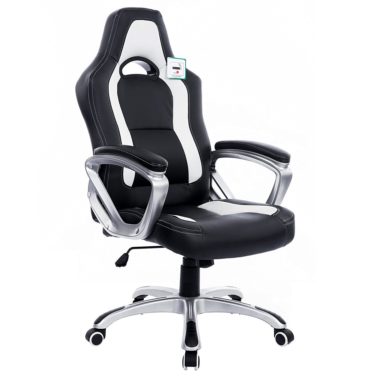 Racing Sport Swivel Office Chair in Black & White