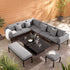 Calabasas Large Outdoor Fabric and Aluminium Corner Casual Dining Set with Rising Table, Dark Grey