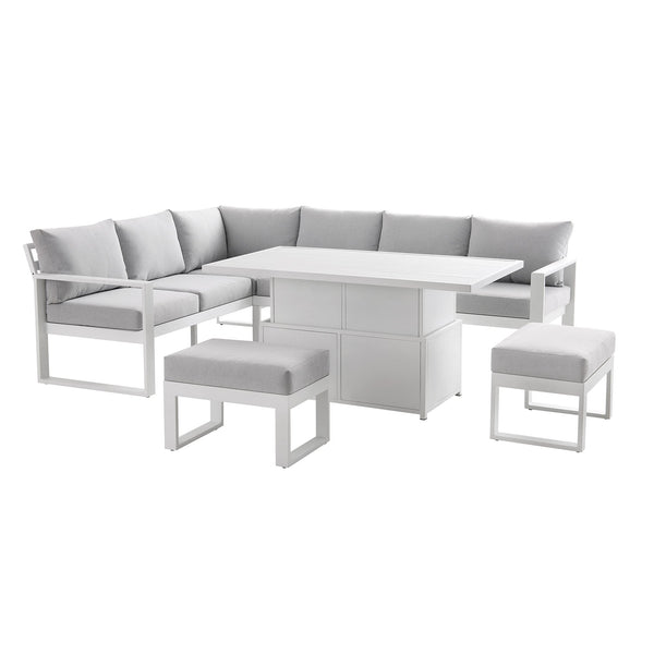 Albany Aluminium Large Corner Casual Dining Set with Rising Table, White