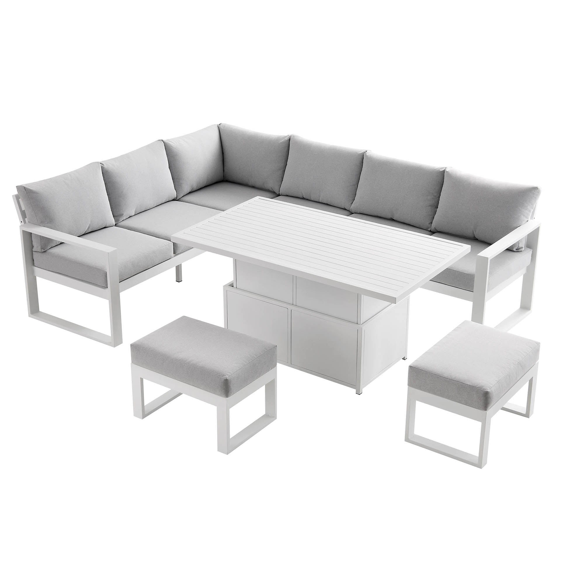 Albany Aluminium Large Corner Casual Dining Set with Rising Table, White