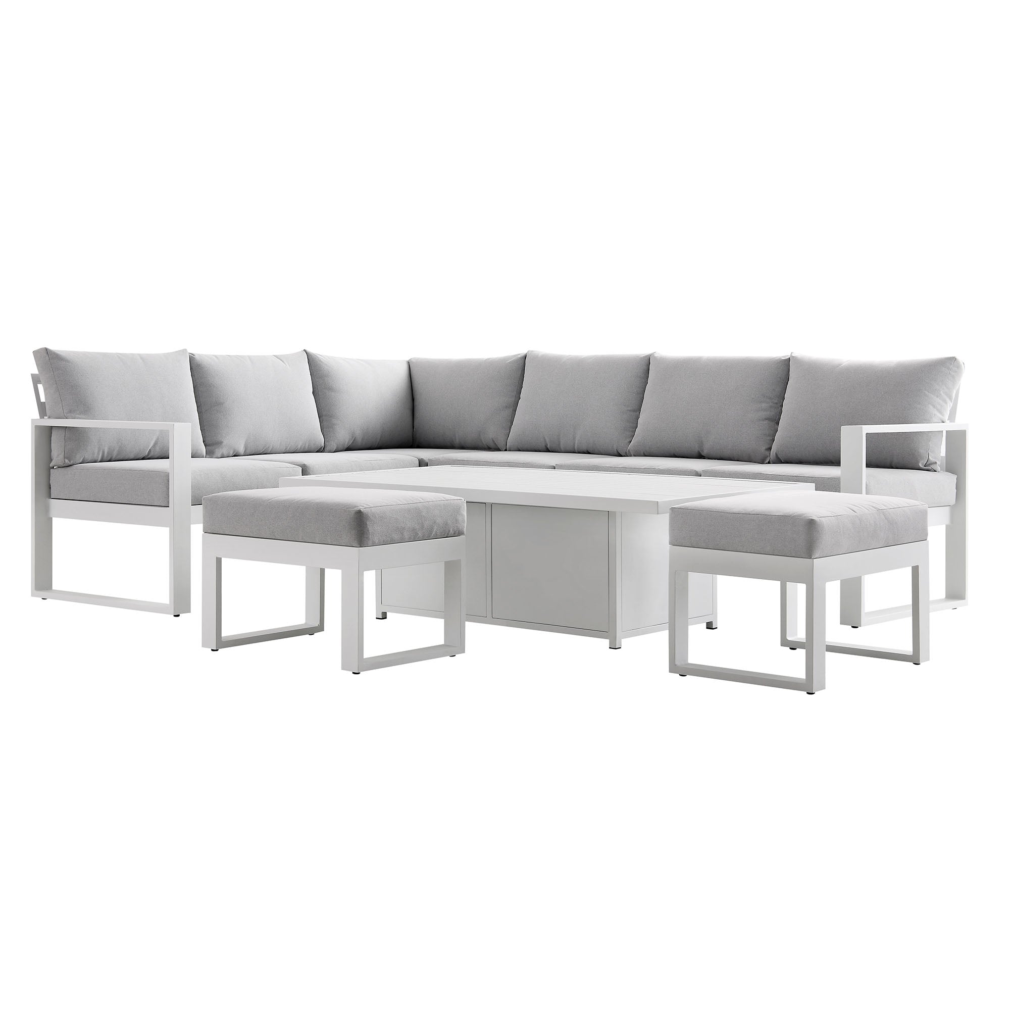 Albany Aluminium Large Corner Casual Dining Set with Rising Table, White