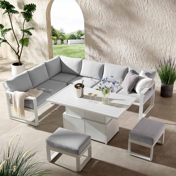 Albany Aluminium Large Corner Casual Dining Set with Rising Table, White