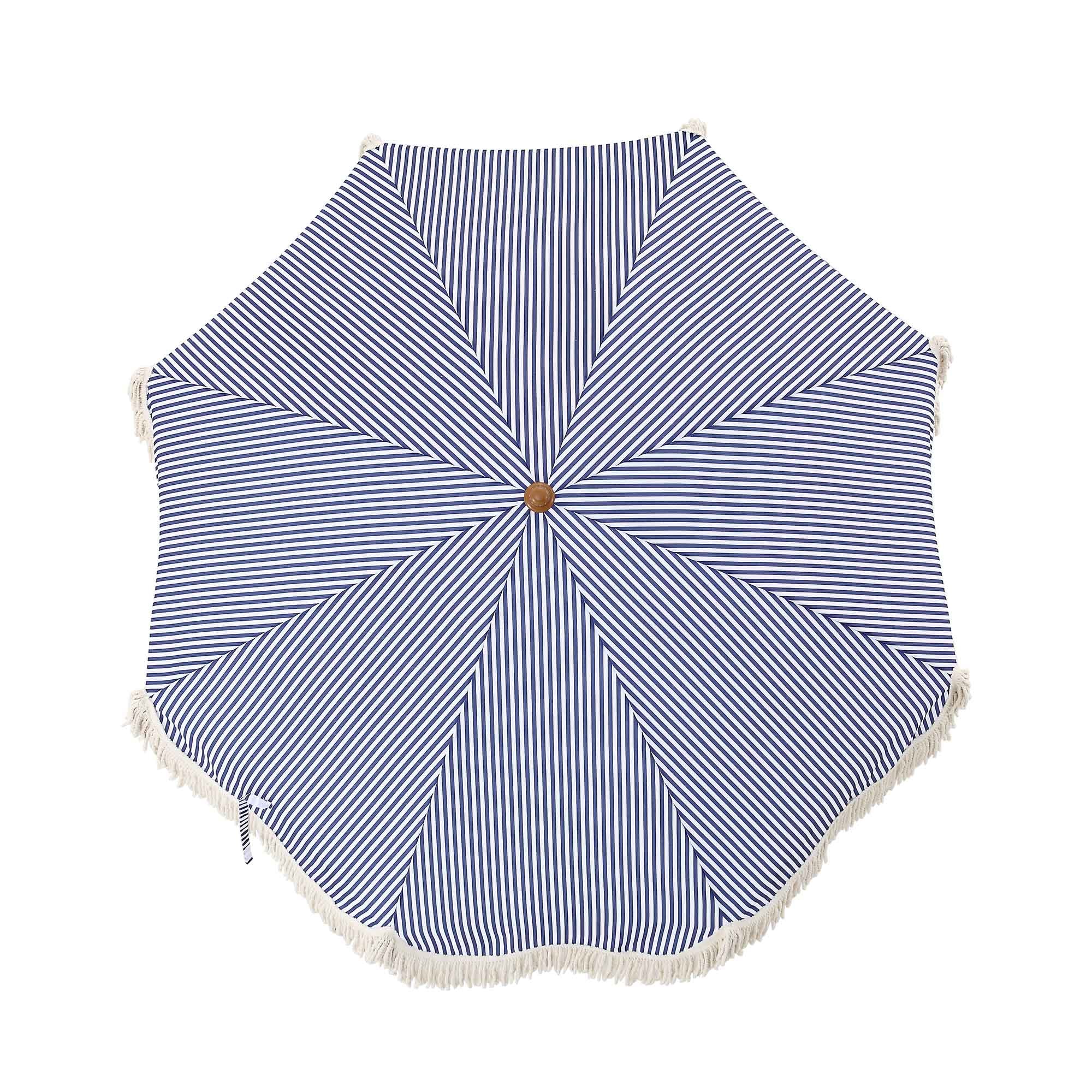 Gabriel Blue and White Striped Fringed Parasol with Tilt