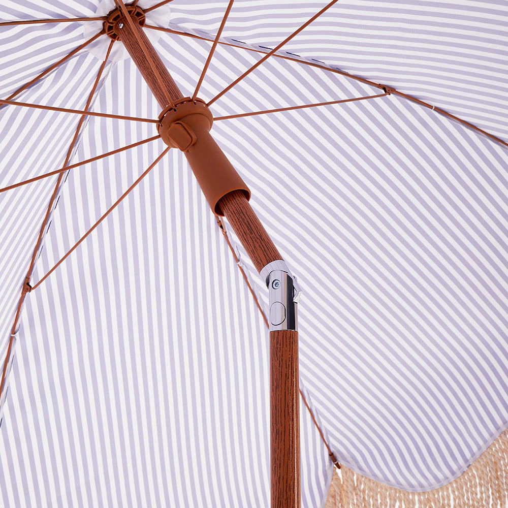 Gabriel Blue and White Striped Fringed Parasol with Tilt