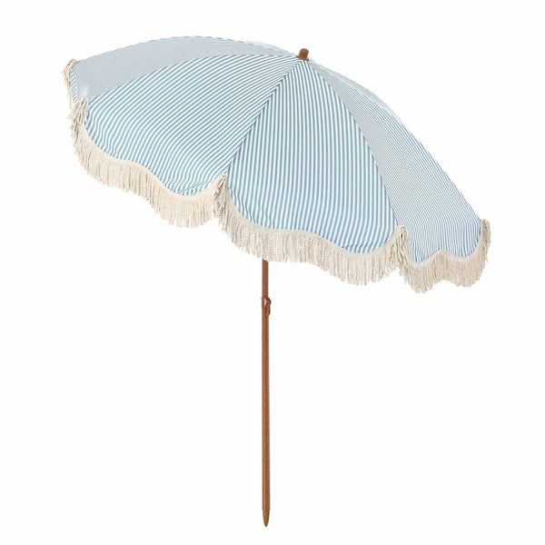 Gabriel Sage Green and White Striped Fringed Parasol with Tilt