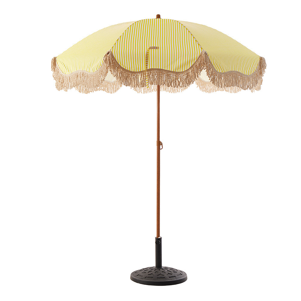 Gabriel Yellow and White Striped Fringed Parasol with Tilt