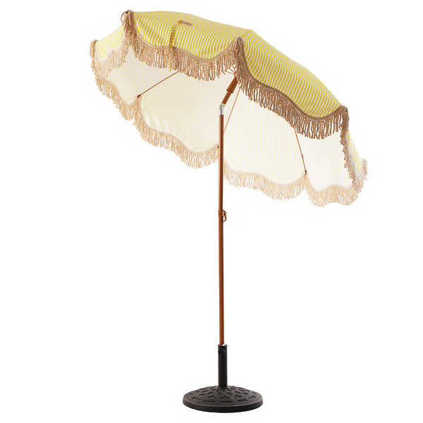 Gabriel Yellow and White Striped Fringed Parasol with Tilt