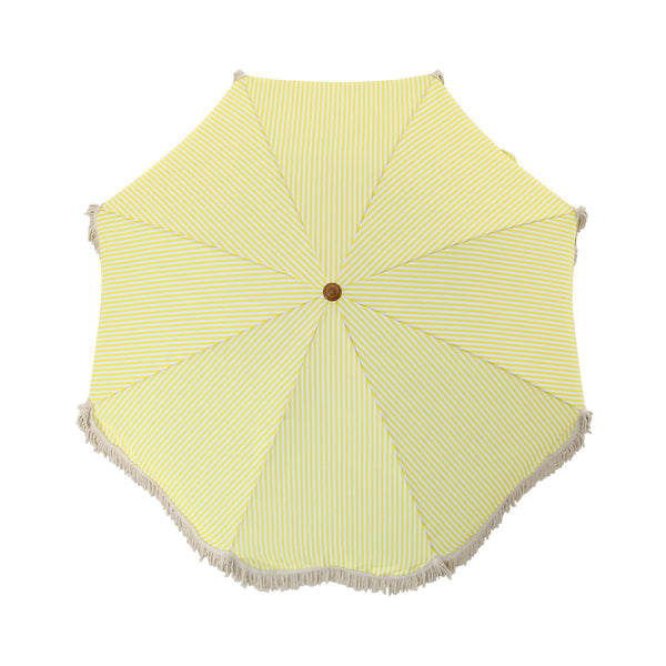 Gabriel Yellow and White Striped Fringed Parasol with Tilt