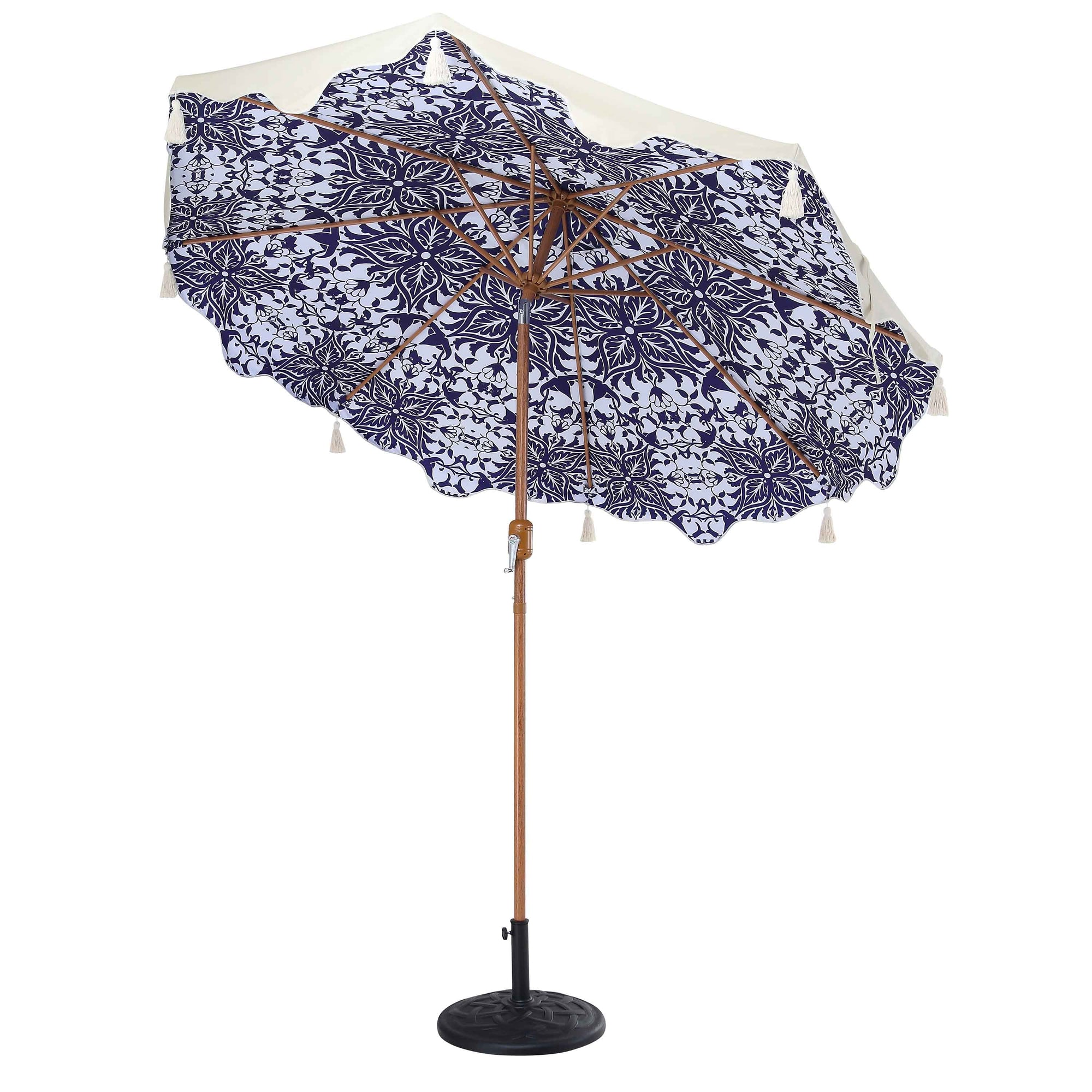 Blue Flower 2.6M Octagonal Tassel Parasol with Aluminium Tilt