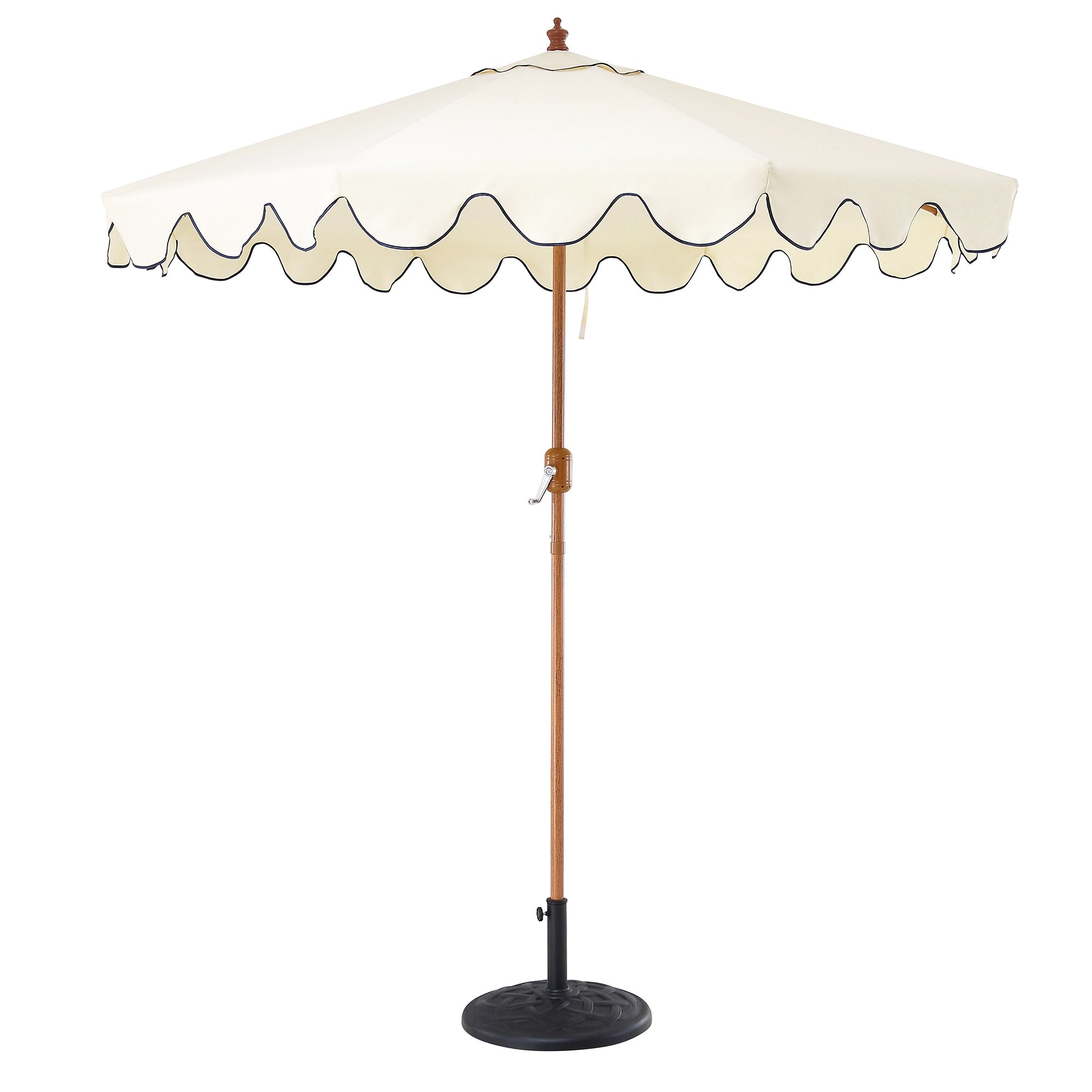 Beige 2.6M Octagonal Crank and Tilt Parasol with Navy Scalloped Edge