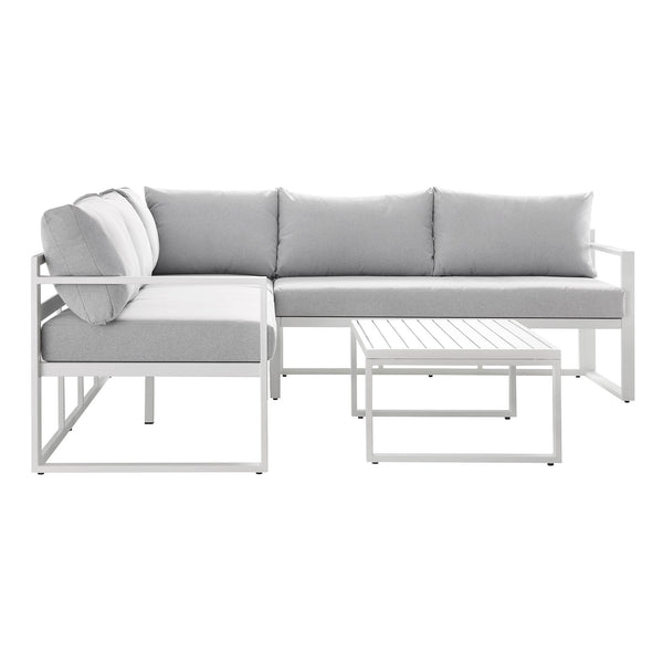 Albany Aluminium Corner Sofa Set with Reclining Back and Coffee Table, White