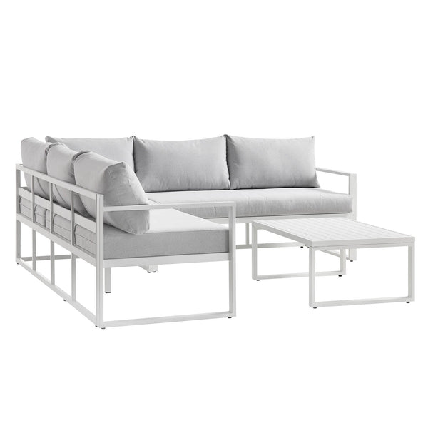 Albany Aluminium Corner Sofa Set with Reclining Back and Coffee Table, White