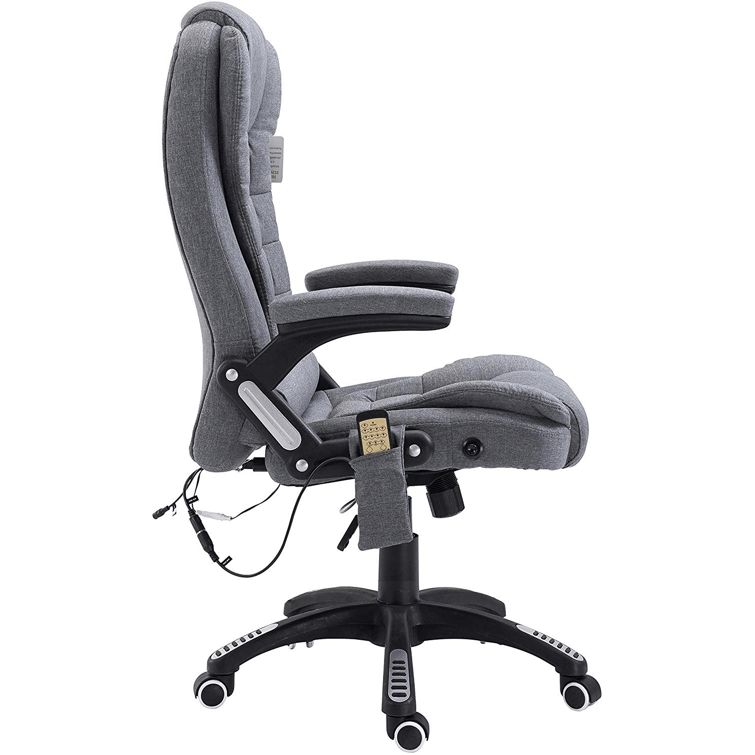 Executive Recline Padded Swivel Office Chair with Vibrating Massage Function, MM17 Grey Fabric