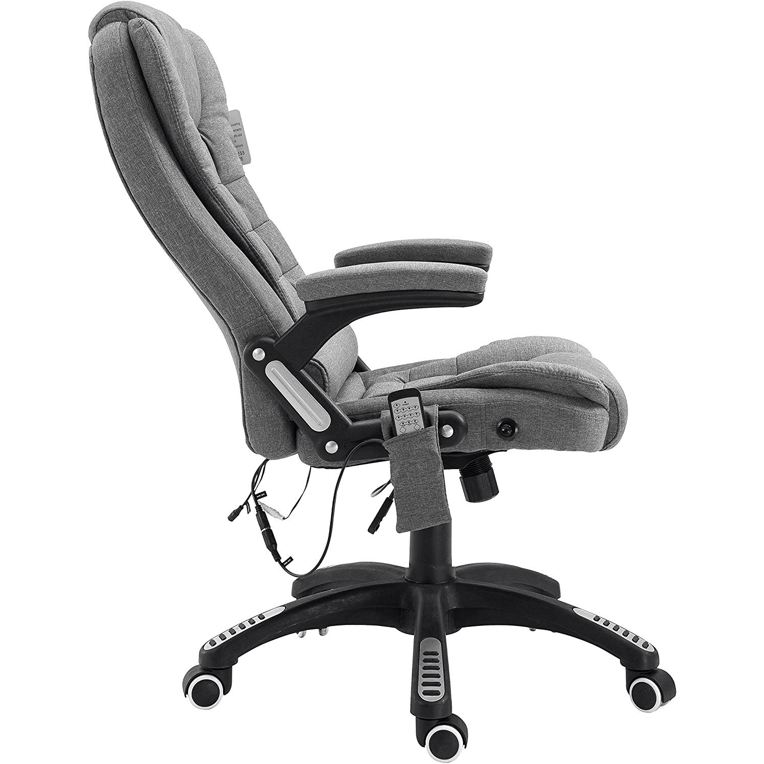 Executive Recline Padded Swivel Office Chair with Vibrating Massage Function, MM17 Grey Fabric