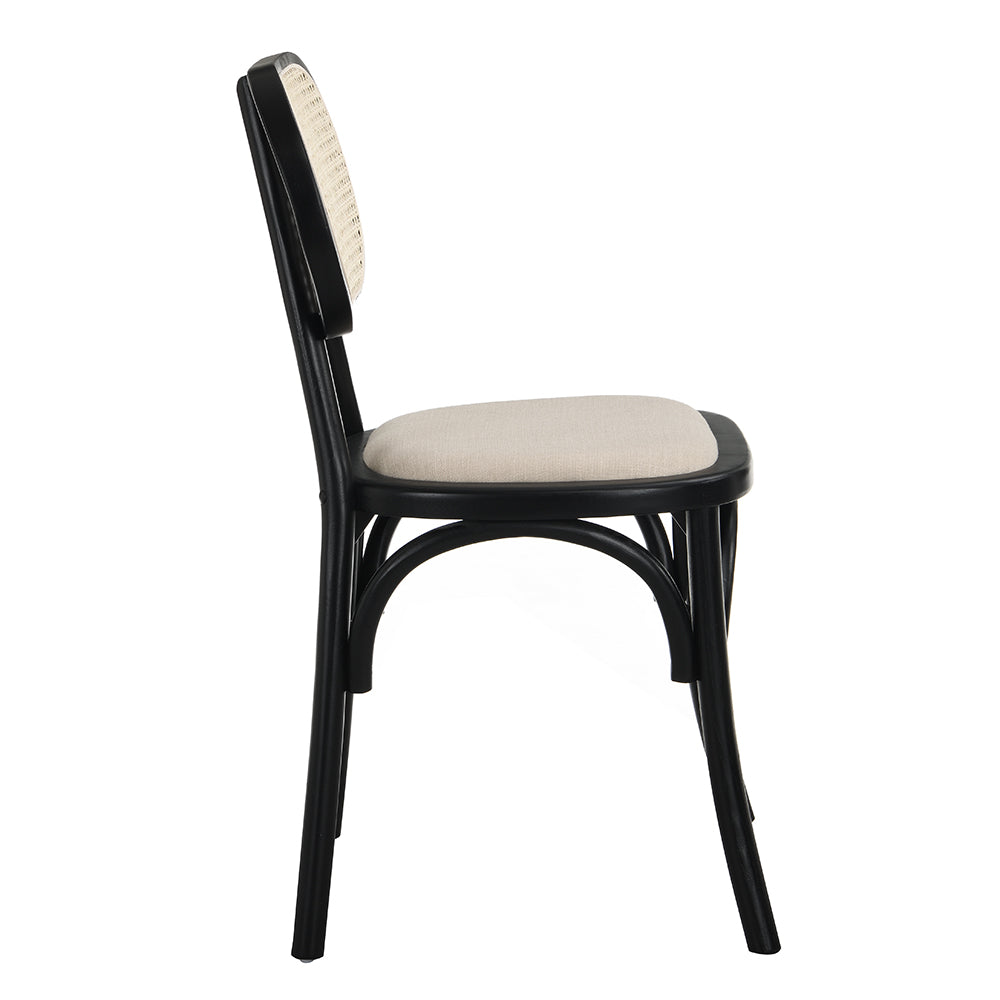 Anya Set of 2 Cane Rattan and Upholstered Dining Chairs in Black