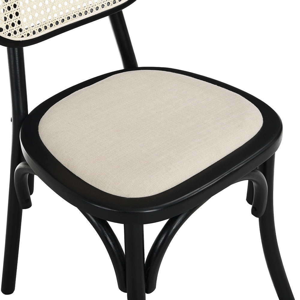 Anya Set of 2 Cane Rattan and Upholstered Dining Chairs in Black