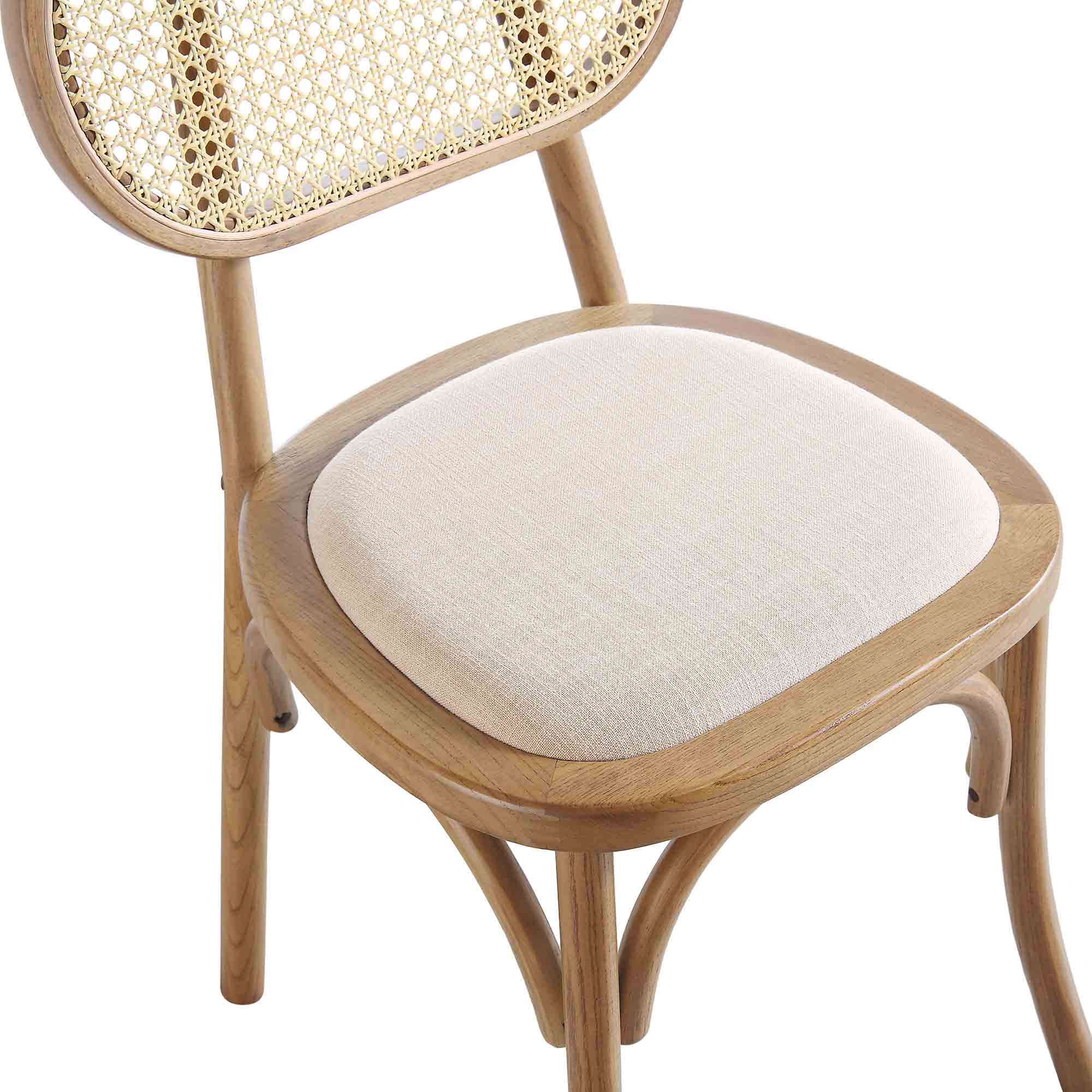 Anya Set of 2 Cane Rattan and Upholstered Dining Chairs, Light Walnut