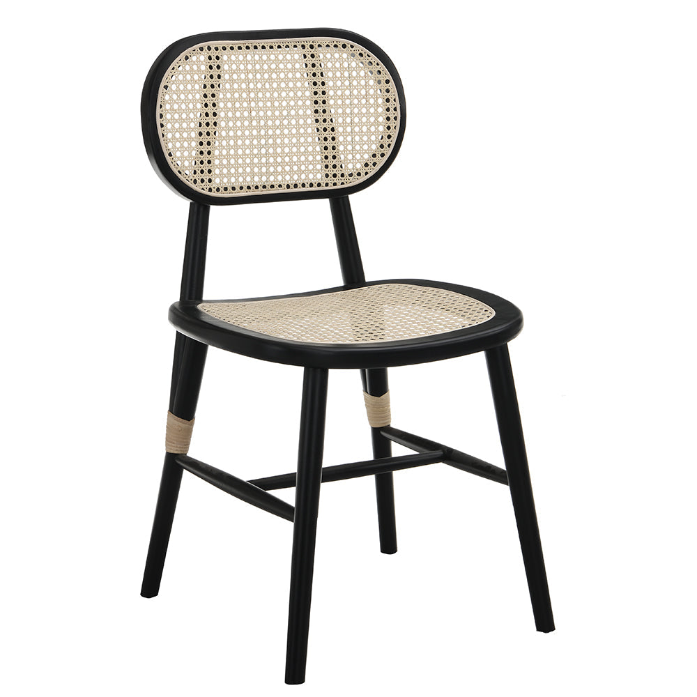 Anya+ Set of 2 Cane Rattan and Upholstered Dining Chairs, Black