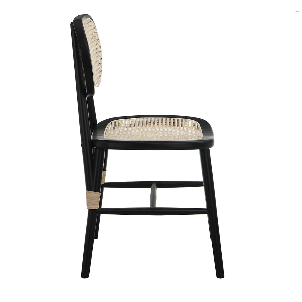 Anya+ Set of 2 Cane Rattan and Upholstered Dining Chairs, Black