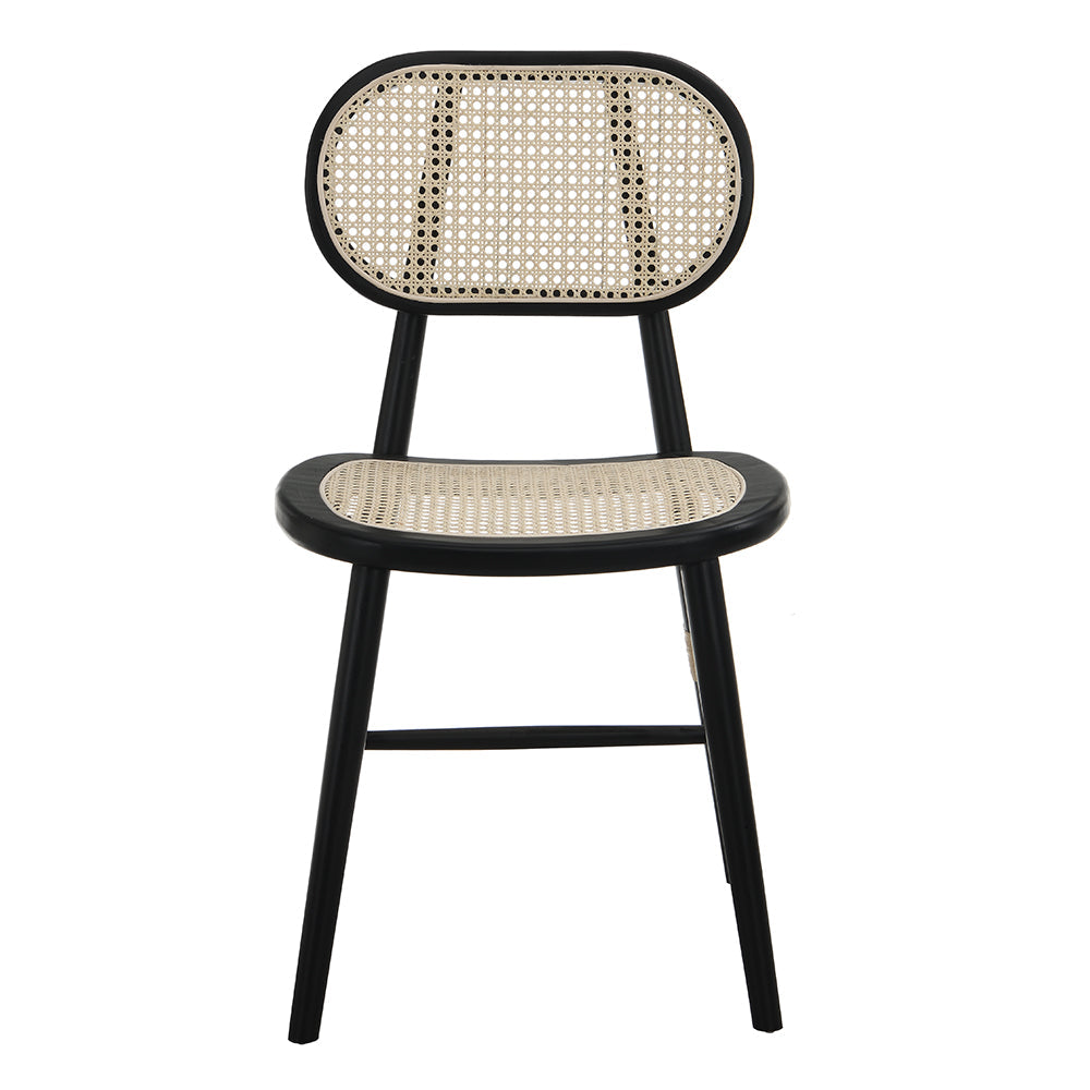 Anya+ Set of 2 Cane Rattan and Upholstered Dining Chairs, Black