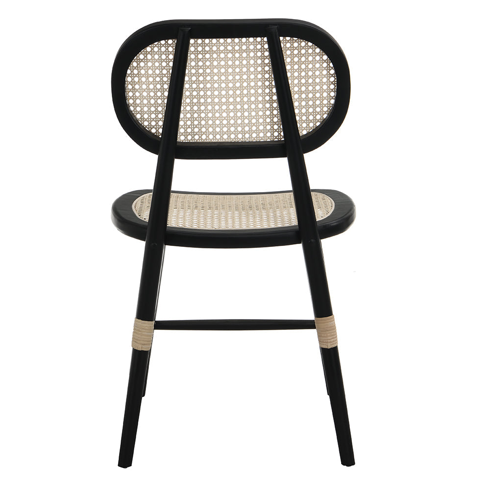 Anya+ Set of 2 Cane Rattan and Upholstered Dining Chairs, Black