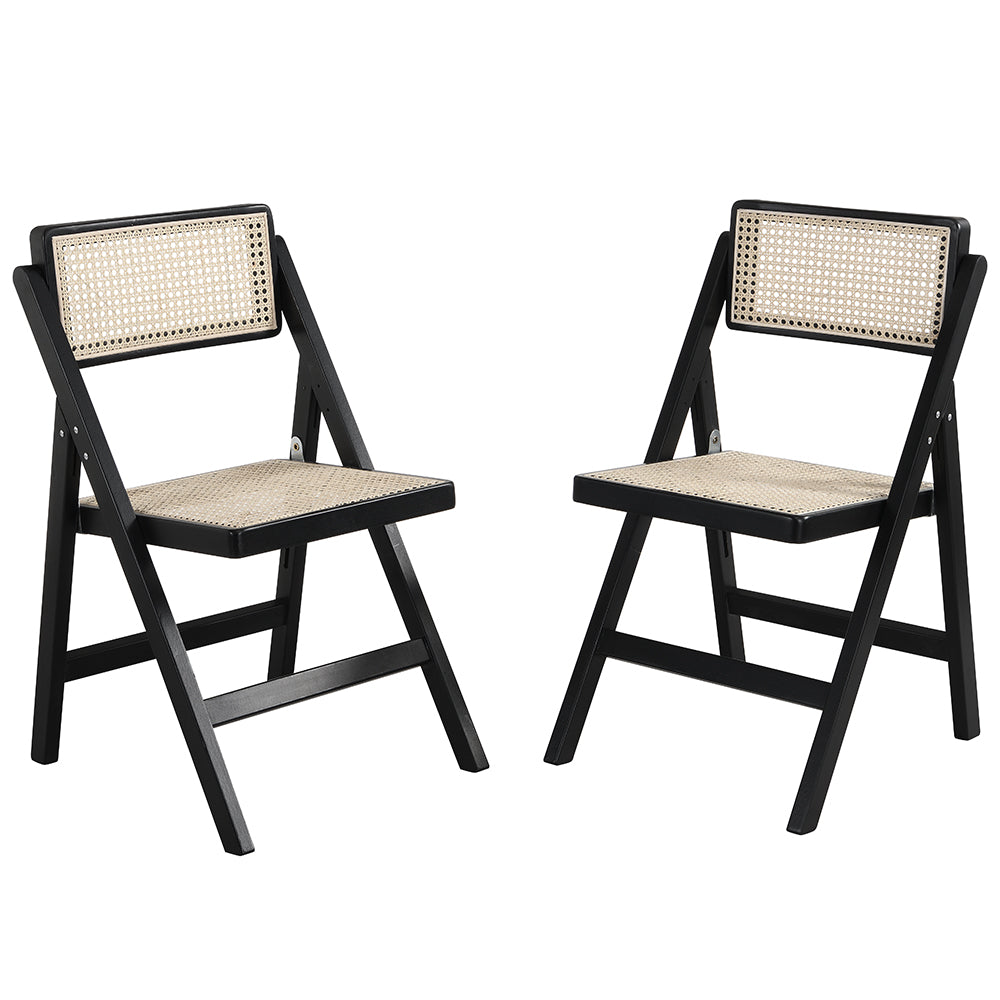 Frances Set of 2 Folding Cane Rattan Chairs in Black