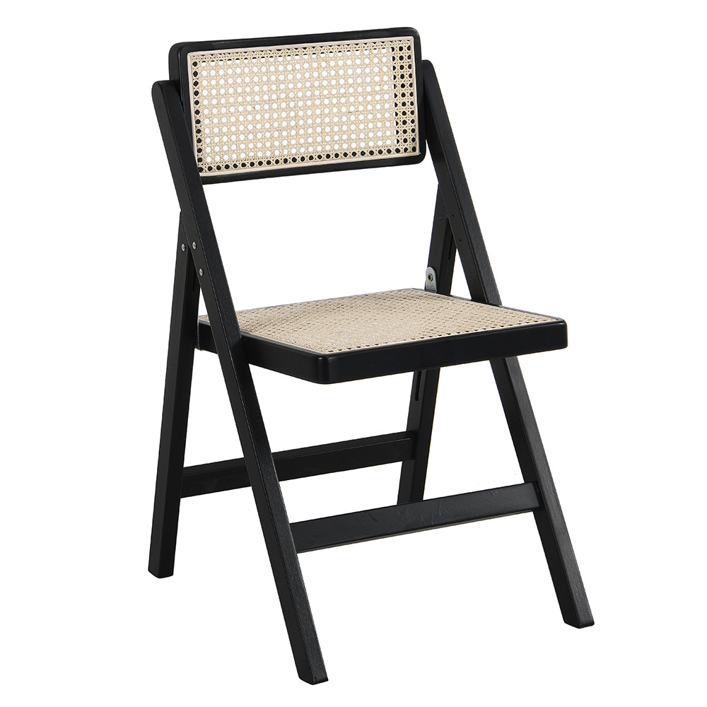 Frances Set of 2 Folding Cane Rattan Chairs in Black