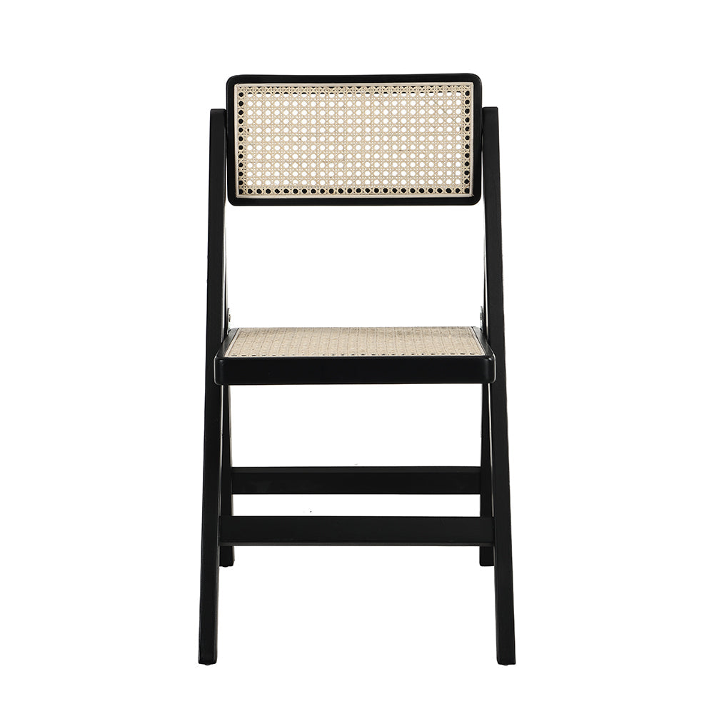 Frances Set of 2 Folding Cane Rattan Chairs in Black