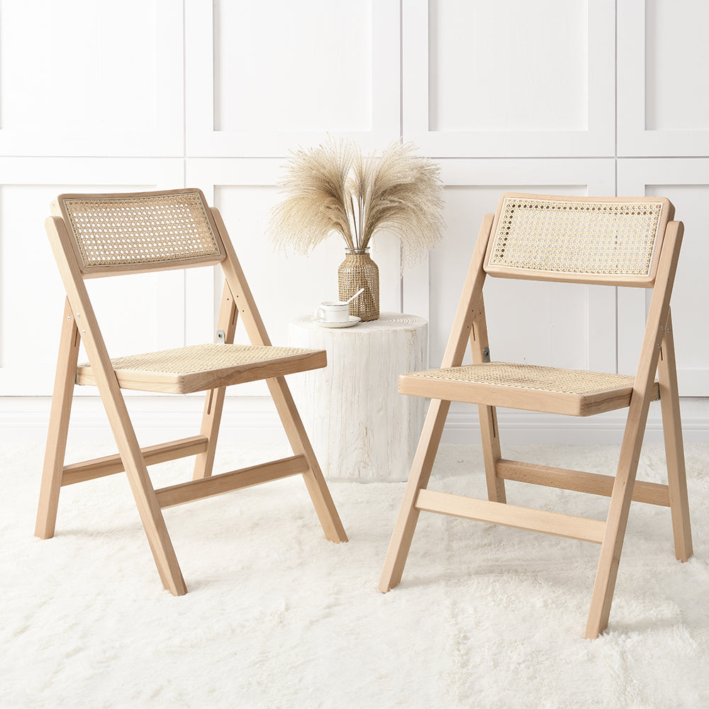 Frances Set of 2 Folding Cane Rattan Chairs in Natural