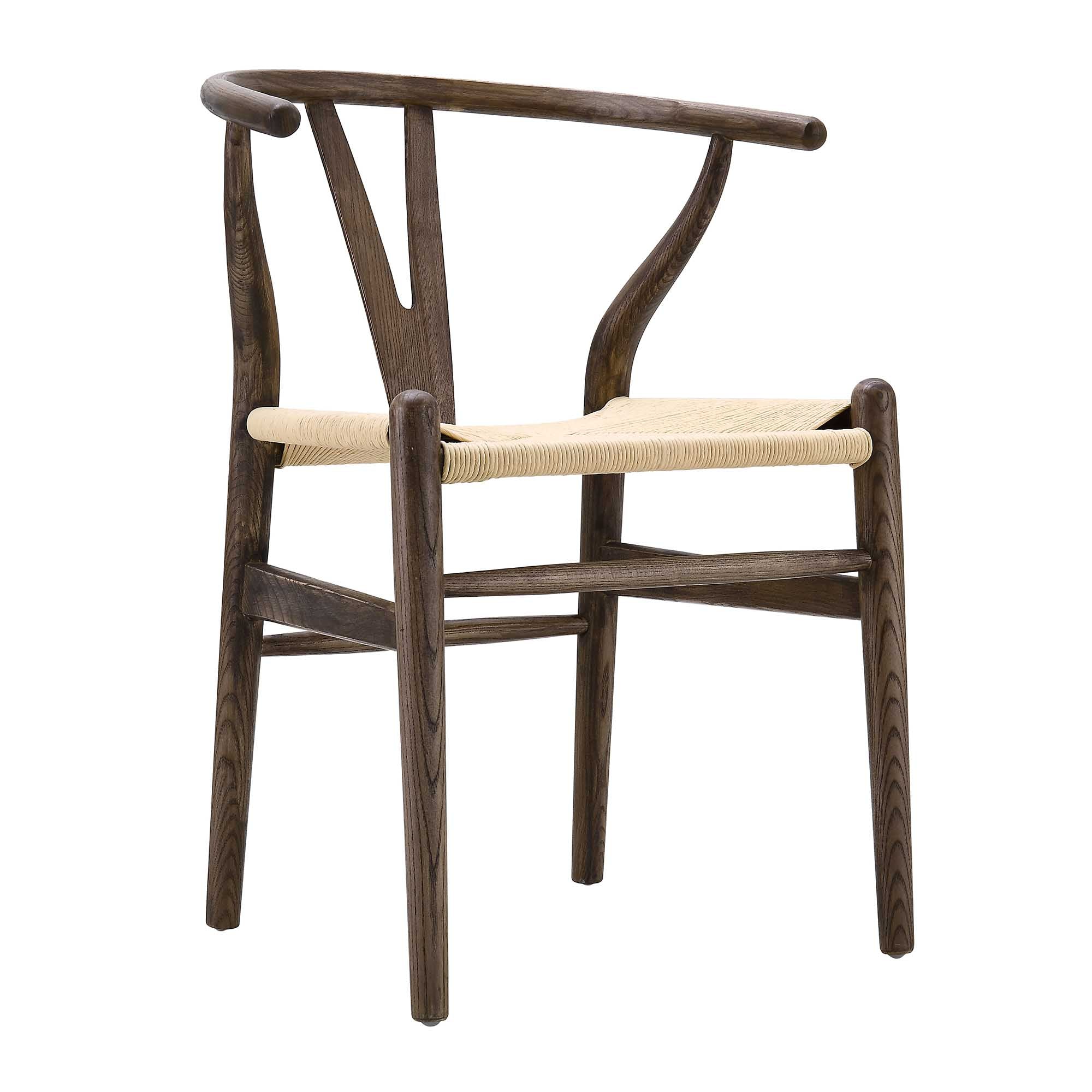 Hansel Wooden Natural Weave Wishbone Dining Chair, Dark Walnut Frame