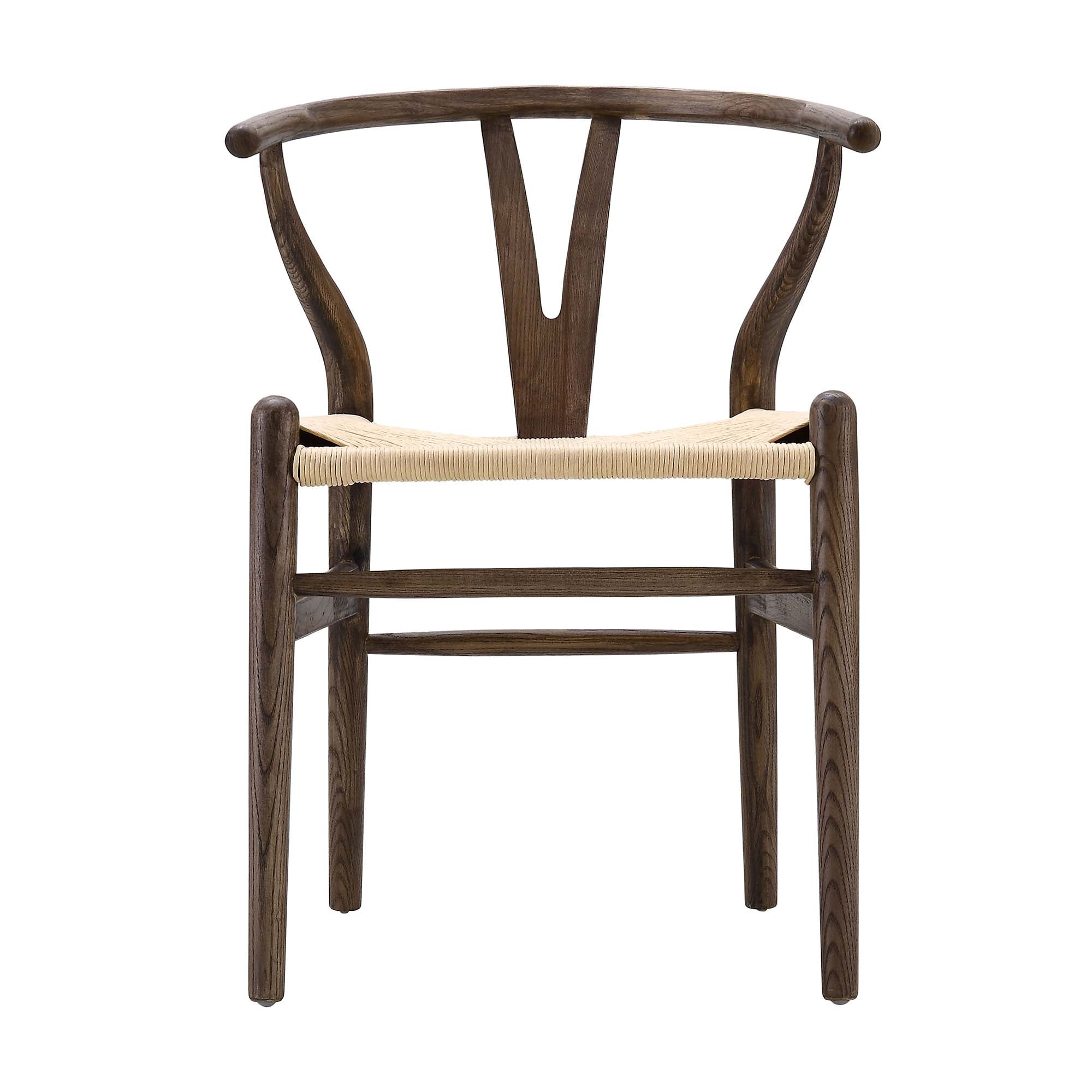 Hansel Wooden Natural Weave Wishbone Dining Chair, Dark Walnut Frame