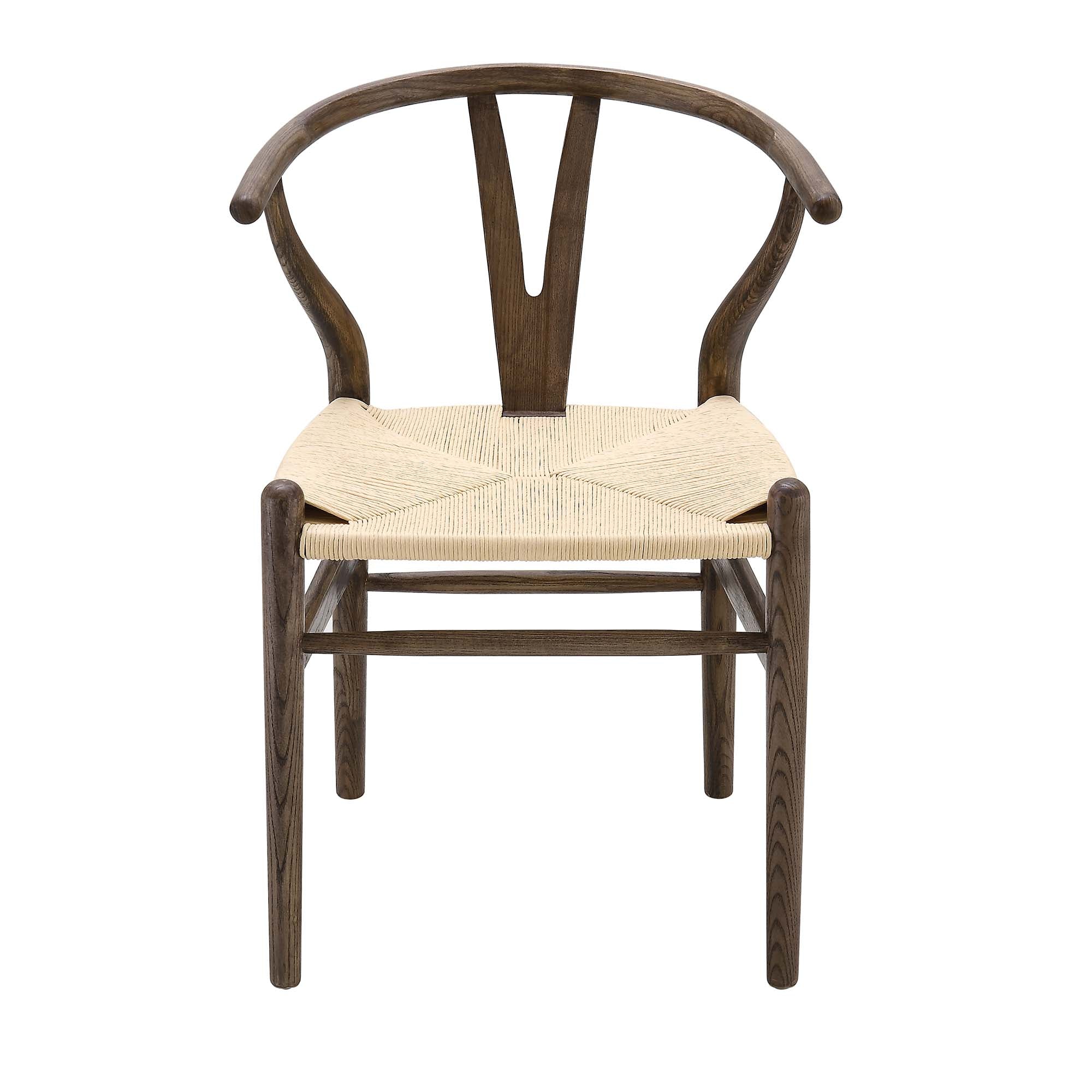 Hansel Wooden Natural Weave Wishbone Dining Chair, Dark Walnut Frame