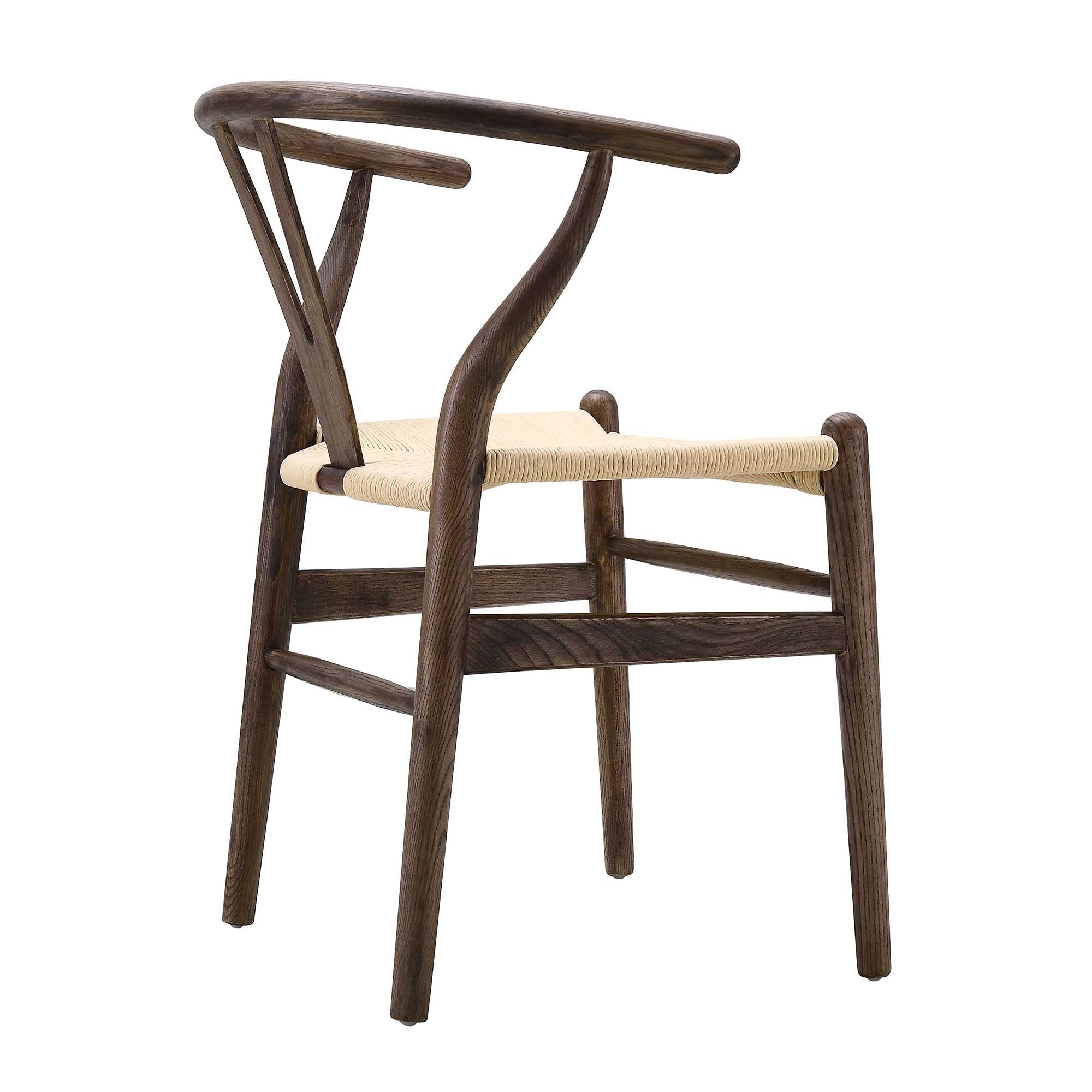 Hansel Wooden Natural Weave Wishbone Dining Chair, Dark Walnut Frame