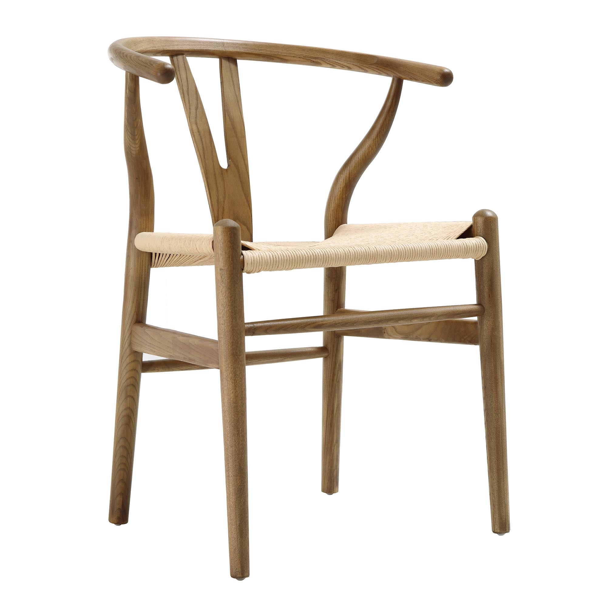 Hansel Wooden Natural Weave Wishbone Dining Chair, Light Walnut Frame