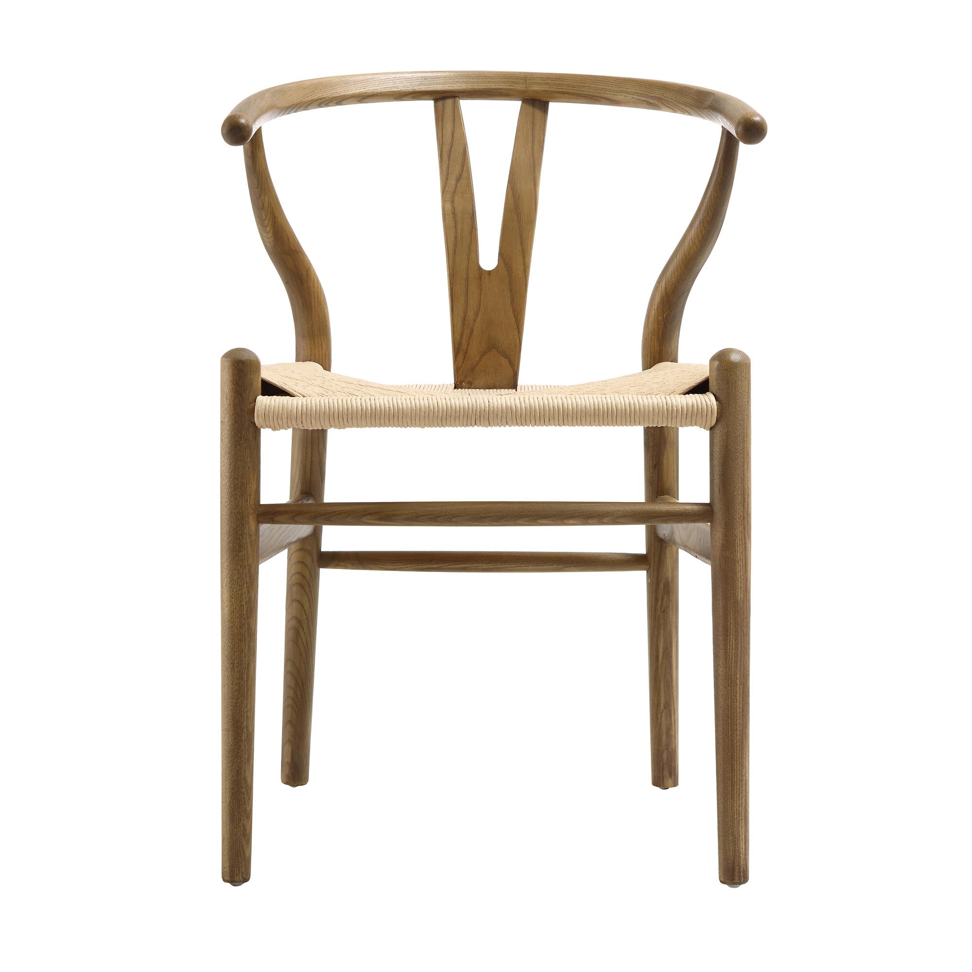 Hansel Wooden Natural Weave Wishbone Dining Chair, Light Walnut Frame