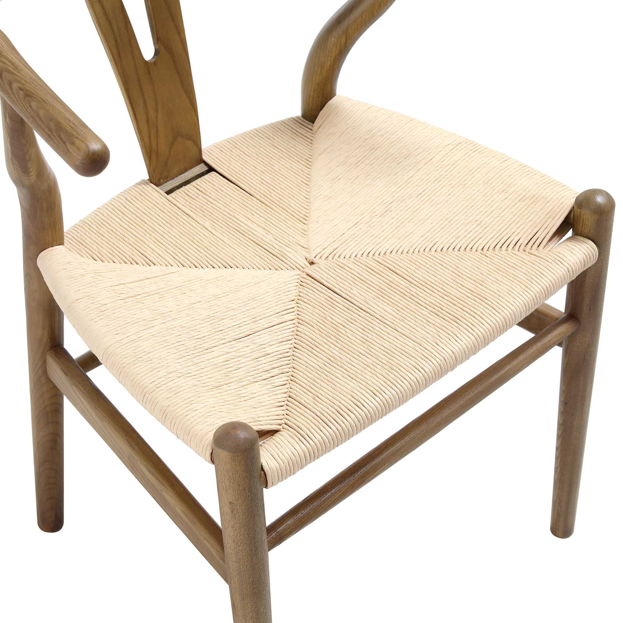 Hansel Wooden Natural Weave Wishbone Dining Chair, Light Walnut Frame