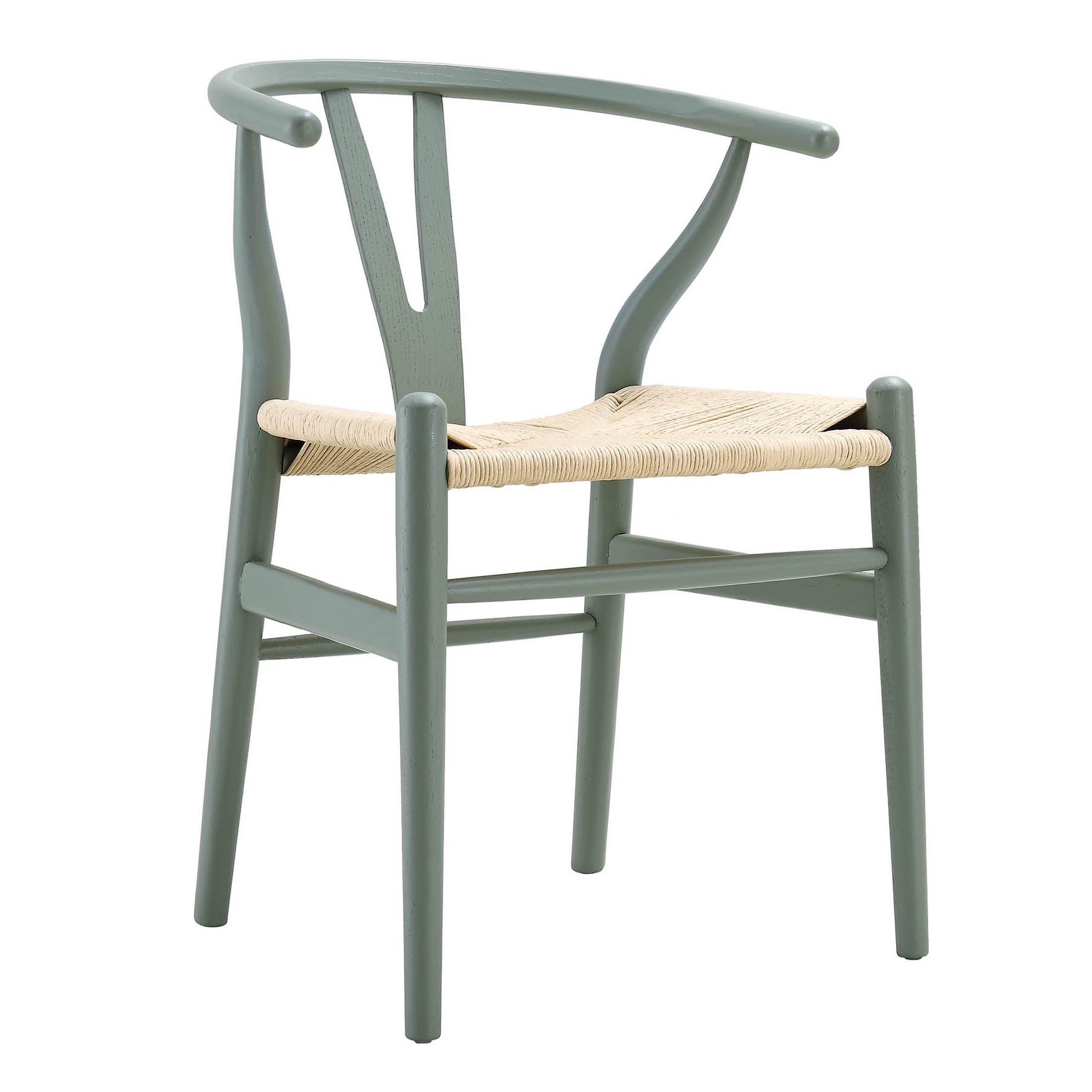 Hansel Wooden Natural Weave Wishbone Dining Chair, Sage Green Frame