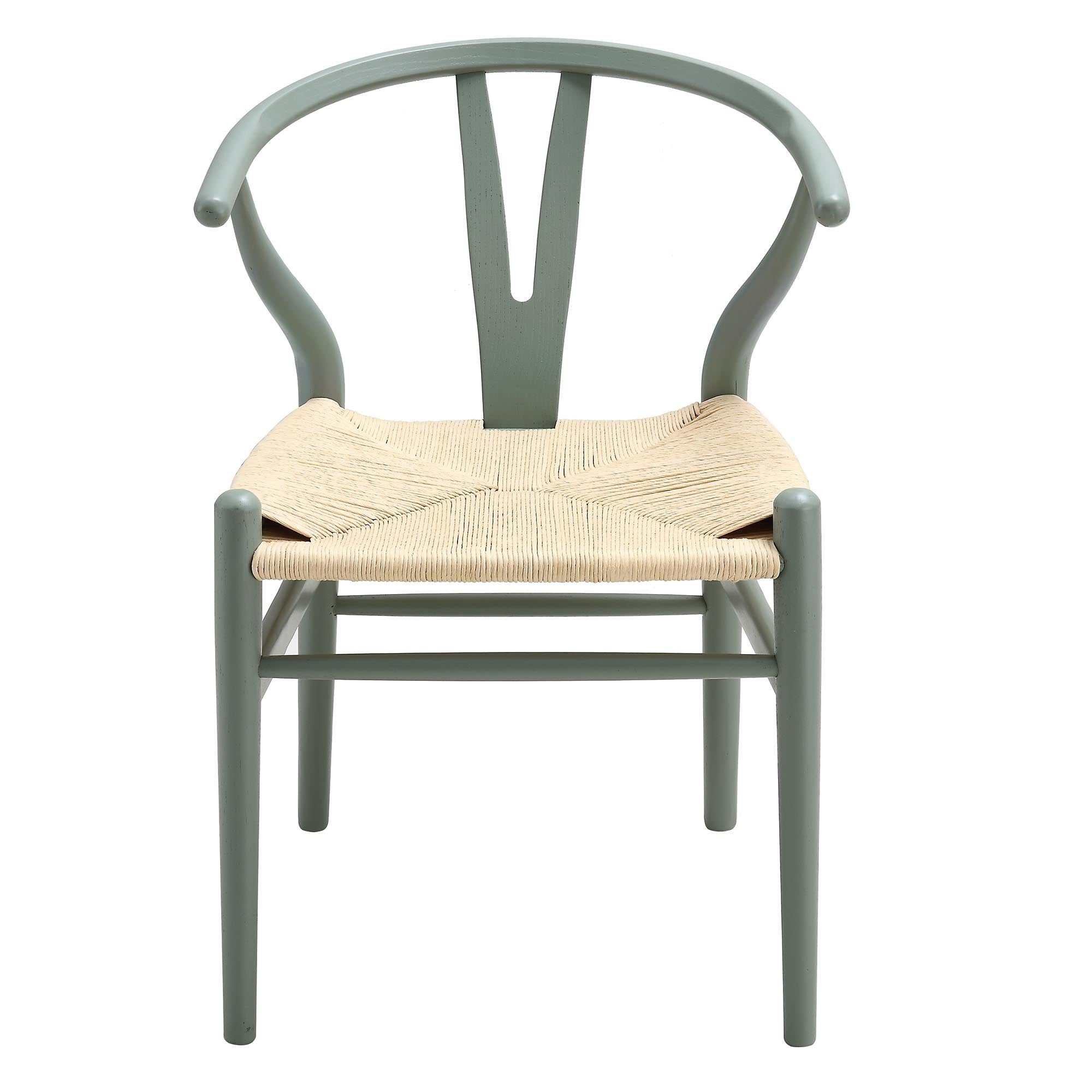 Hansel Wooden Natural Weave Wishbone Dining Chair, Sage Green Frame