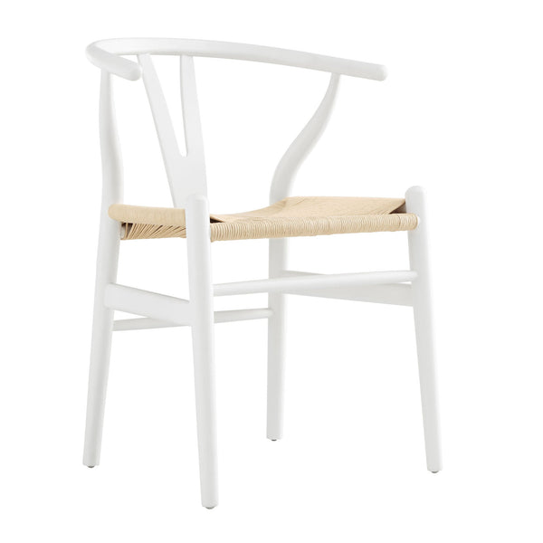 Hansel Wooden Natural Weave Wishbone Dining Chair, White Frame