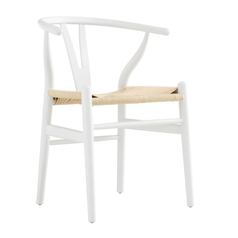 Hansel Wooden Natural Weave Wishbone Dining Chair, White Frame | daals.com