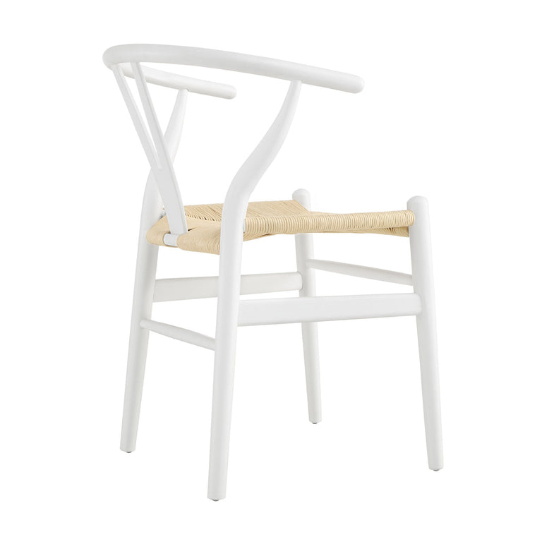 Hansel Wooden Natural Weave Wishbone Dining Chair, White Frame | daals.com