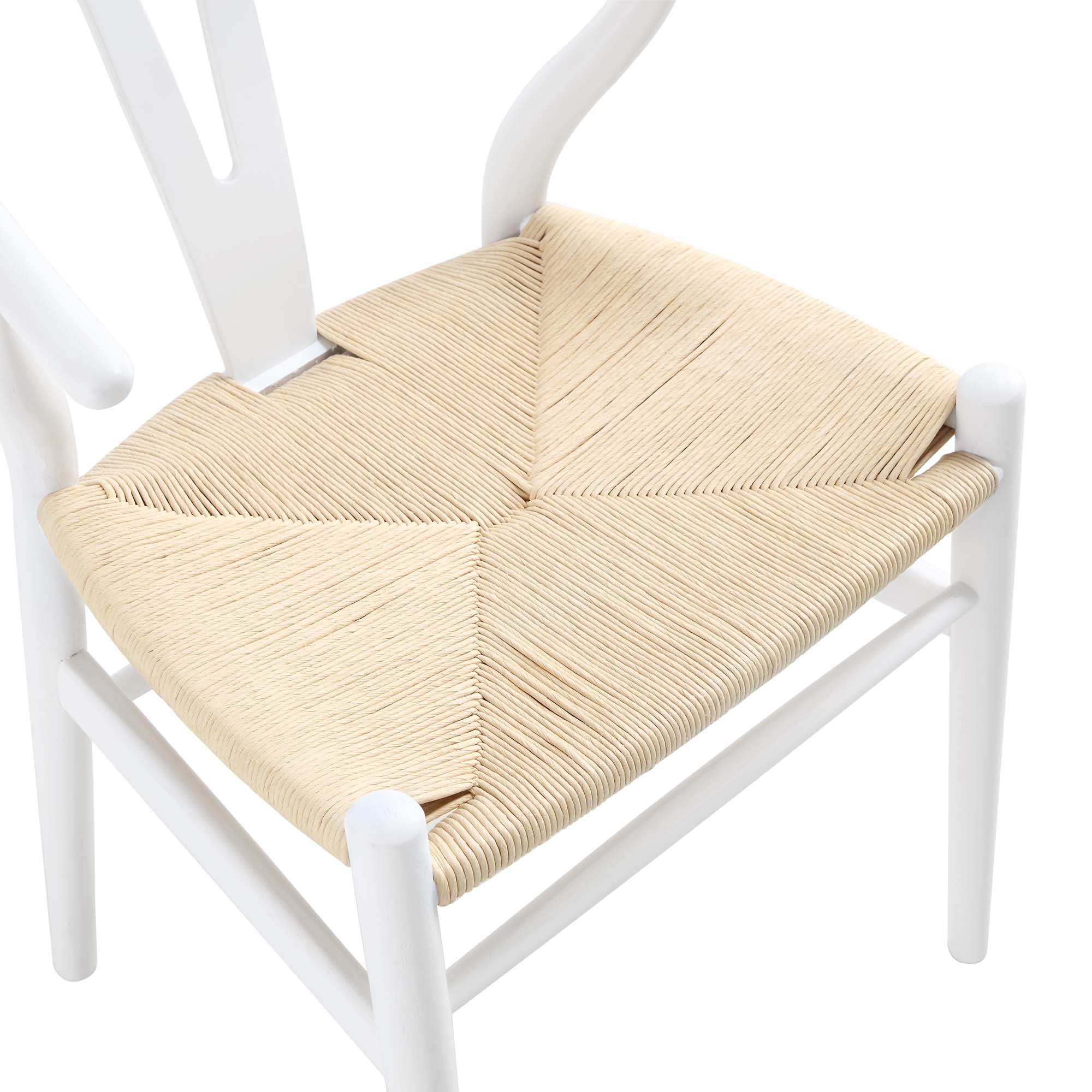 Hansel Wooden Natural Weave Wishbone Dining Chair, White Frame