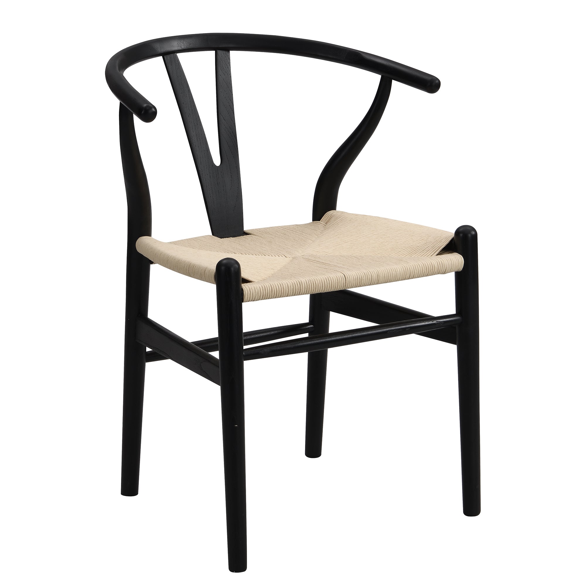 Hansel Wooden Natural Weave Wishbone Dining Chair, Black Frame