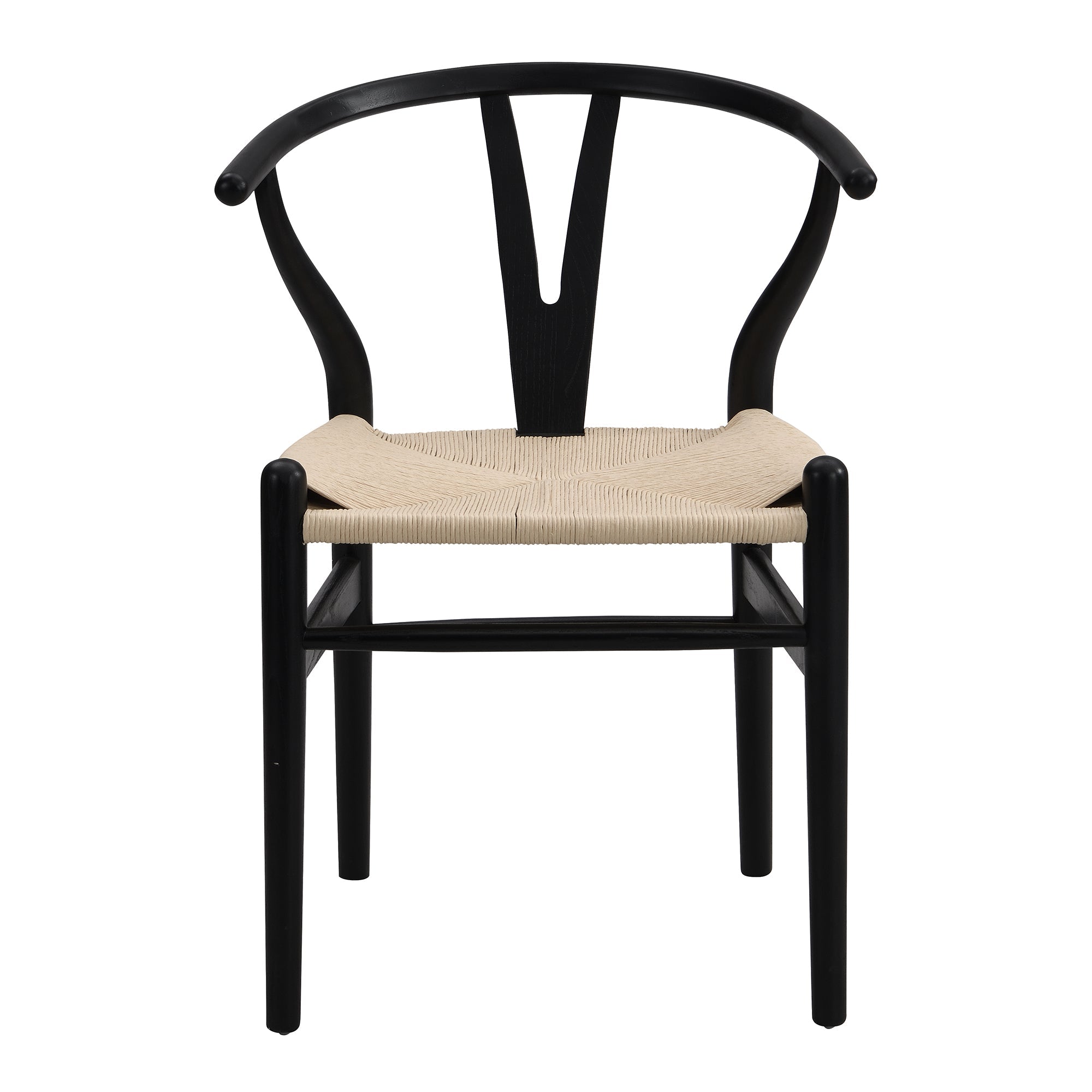 Hansel Wooden Natural Weave Wishbone Dining Chair, Black Frame