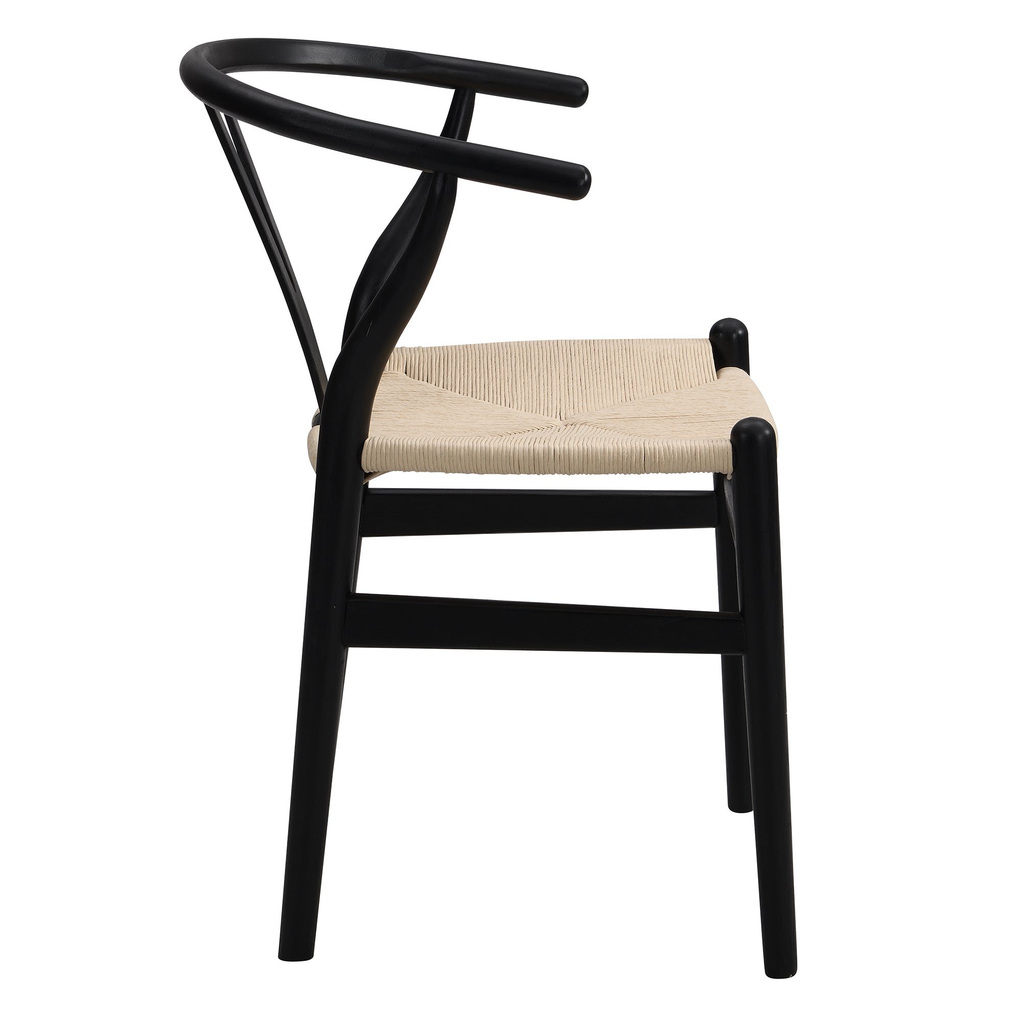 Hansel Wooden Natural Weave Wishbone Dining Chair, Black Frame